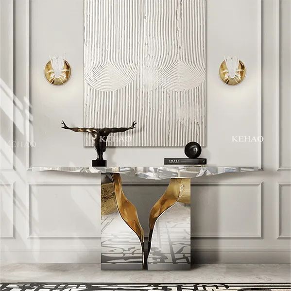Mesa de consola con diseño de pasillo moderno, mueble de lujo plateado/blanco, de metal dorado, para interiores, con consola Lapiaz