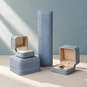 Zebopak Light Blue Velvet Jewelry Box Set with Gold Trim <b>Ring</b> Necklace Bracelet <b>Storage</b> Case Boutique Manufacturer - Product Image 2