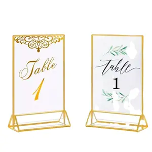 Populaire personnalisé taille A4 A5 A6 présentoir Menu Stand carte présentoir acrylique signe titulaire avec bord or pour mariage