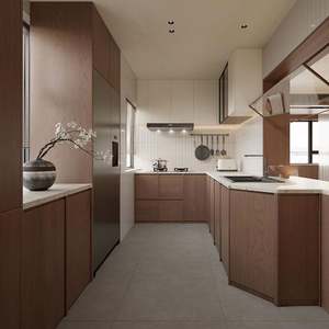 Armoire de bar modulaire en bois SANTOPOVA avec structure encadrée de verre et rangement ouvert - Product Image 2