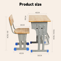 Ensemble scolaire réglable, bureau en bois moderne avec chaise en métal pour les élèves, tutorat scolaire, formation, bureau de classe, meubles en bois pour enfants