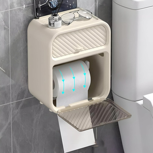 Bathroom Wall-mounted Tissue Box Plastic Tissue Holder No Drill Self <b>Adhesive</b> Plastic Tissue Box - Product Image 4