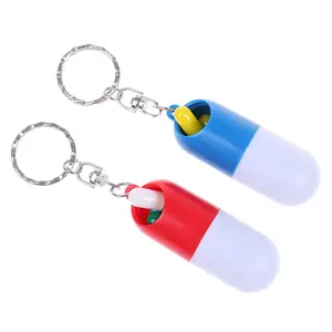 Mini portable travel pill container pill-shaped pill box with keychain