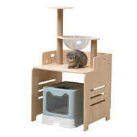 MEEW Arbre à chat moderne en bois à plusieurs niveaux avec grotte fermée, poteaux à gratter en sisal, support amovible pour bac à litière, design écologique