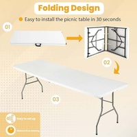 Vente en gros de mobilier d'extérieur Table de camping en plastique pour jardin Table pliante à chevalet en plastique HDPE portable blanche pour événements