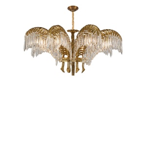 Lustre suspendu en cuivre personnalisable avec motif feuilles de palmier et cristaux, finition <span class=keywords><strong>laiton</strong></span> antique, de la meilleure usine de bijoux - Product Image 1