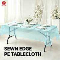 Nappe rectangulaire en PE bleu ciel avec bords cousus, jetable, pour mariage, anniversaire, banquet, restaurant, traiteur, événement