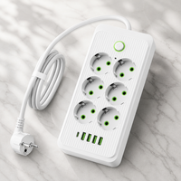 Multiprise industrielle UE personnalisable avec logo, 10A, en cuivre, 6 prises, 4 ports USB de charge, 1 port Type C, interrupteur principal, pour configuration de jeu