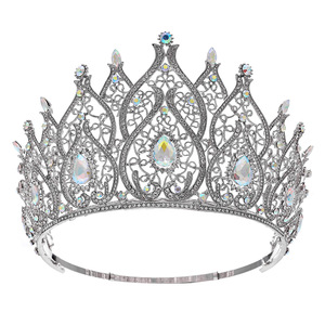 Corona Regolabile Barocca Stile Europeo-Americano per Concorsi di Bellezza Miss World, Tiara Nobile <span class=keywords><strong>da</strong></span> Sposa, <span class=keywords><strong>Regina</strong></span>, Sfilata, Matrimonio, Compleanno - Product Image 2