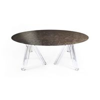 Table basse ovale en marbre noir Marquina Ometto OVAL005 180x115 avec base transparente