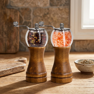 Wooden Salt and <b>Pepper</b> Mills with Glass Top Refillable Manual Rotary Knob <b>Grinders</b> - Product Image 3