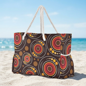 Bolso de Playa Grande de Nailon con Diseño de Arte Aborigen Australiano para Mujer, con Asas de Cuerda y Logotipo Personalizado - Product Image 1