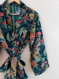 Bata Kimono de Terciopelo con Estampado de Animales de la Selva para Mujer, Manga Larga, Cuello en V, Invierno, Casual, Lujosa, Lavable a Máquina - Product Image 3