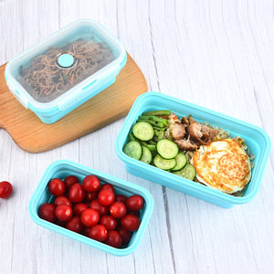 Silicone Folding <b>Lunch</b> <b>Box</b> Set Square Microwave Safe Refrigerator Safe Bento <b>Box</b> With Plastic Lid Blue Green Pink - Product Image 4