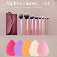 Vente en gros d'ensemble de pinceaux de maquillage professionnel 8 longs tubes multicolores 5 bouffées de poudre emballage de boîte de style mignon pour le mélange de visage et de lèvres