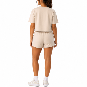 Premium <b>Women</b>’s 2-Piece Lounge <b>Set</b> – Cropped T-<b>Shirt</b> & Elastic Waist <b>Shorts</b> Casual Outfit 100%cotton <b>Women</b> Summer <b>set</b> - Product Image 2