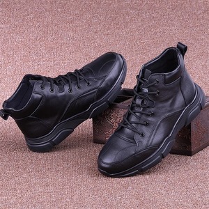 Chaussures décontractées tendance pour hommes, nouvelle collection automne, en cuir véritable, à tige haute, épaisses, antidérapantes, bottes de travail, semelle intermédiaire en PU - Product Image 3