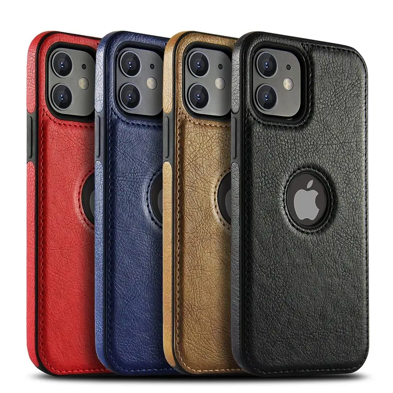 PU TPU With Logo Hole Leather Protective Mobile Back Cover for iPhone 12 11, for i phone 11 case logo cut