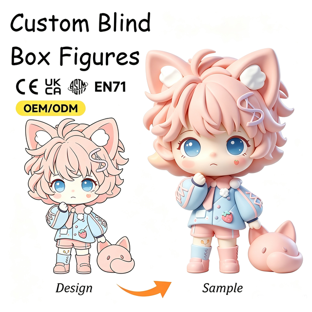 Pink Cat Ear Girl Custom Collectible Blind Box Figurine OEM Cartoon Character Vinyl Toy for Hobby Decoration