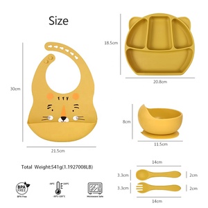 Suministros de alimentación de destete Led para bebé, babero estampado impermeable para niños pequeños, plato de silicona, cuchara y cuenco, juego de alimentación de bebé de silicona sin BPA - Product Image 3