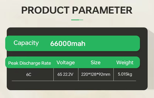 純正工場製 66000mAh 330wh/kg リチウムイオンバッテリーパック 22.2V 重量級ドローン用 500kg積載量 6S 12S 14S 18S 24S - Product Image 3