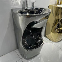Lavabo Lavabo à main en céramique au design moderne couleur or du Moyen-Orient facile à nettoyer pour WC musulman Wadu Pied Évier sur pied de salle de bain