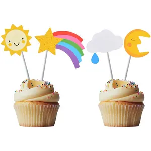 10pc/袋彩色彩虹云气球月亮星星蛋糕礼帽套装男孩女孩孩子生日蛋糕装饰礼帽