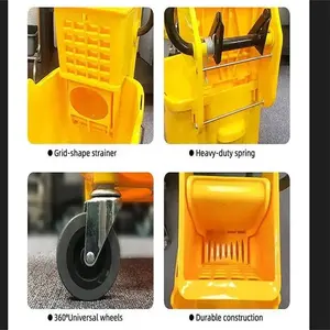 Plastic 32 L Mop Bucket With Wringer 4 Wheels Housework Mop Wringer Cleaning Bucket