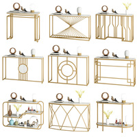 Meubles de maison salon tables d'appoint rectangulaires pieds dorés plateau en marbre table d'entrée console