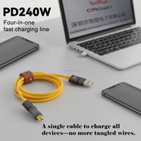 Câble de charge rapide 240W 5A en silicone 4-en-1 USB vers C/8 broches pour iPhone 15 Pro Max, compatible avec iPhone 11, 12, 13, 14