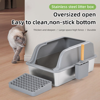 Lettiera per Gatti 2 in 1 in Acciaio Inox Extra Large Facile da Pulire con Pedana Anti-Schizzi e Anti-Odore per Gatti e Gattini da Interno