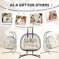 Fauteuil suspendu double en forme d'œuf, avec cadre métallique extérieur résistant aux intempéries, coussiné, pliable, pour balcon