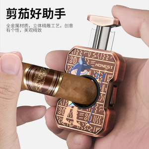 Honest Cigar <b>Lighter</b> And Cutter Set Floating Carved Windproof V Shape For Men Gift - Product Image 4