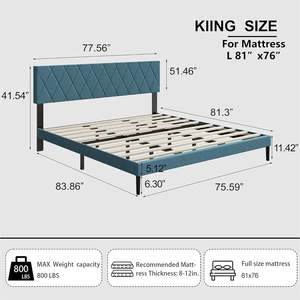 Каркас кровати размера «<span class=keywords><strong>King</strong></span>-Size» с бархатной обивкой, на платформе, с прочными планками, матрац-основа, легкая сборка, Аквамарин - Product Image 4