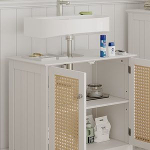Bien eleganza Rattan <span class=keywords><strong>bagno</strong></span> <span class=keywords><strong>mobile</strong></span> con pittura in bianco MDF con decorazione porta in vimini per palestra e Hotel soluzione di stoccaggio - Product Image 6