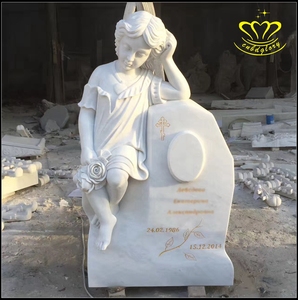 Statue d'ange en marbre noir moderne du Hebei, pierre tombale pour usage commémoratif en extérieur - Product Image 4