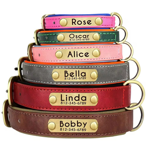 <span class=keywords><strong>Collar</strong></span> de perro de cuero de lujo personalizado con placa de identificación grabada acolchada suave y duradera patrón sólido - Product Image 1