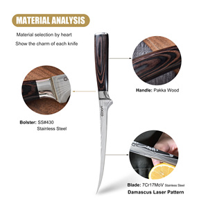 <strong>Damascus</strong> Laser Pattern Stainless Steel 7 Inch Boning <strong>Knife</strong> Fish <strong>Knives</strong> <strong>Fillet</strong> <strong>Knife</strong> With Pakka Wood Handle