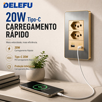 Stopkontak Dinding Modular DELEFU Mewah dari Baja Anti Karat Brazil 20A 250V dengan Pengisi Daya Cepat USB Tipe C 20W
