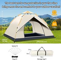 Tentes de randonnée instantanées à monter en 1 seconde pour 2-3 personnes, 2 portes, 2 fenêtres, ventilées, pour le camping en plein air, la plage, les voyages en famille, les pique-niques