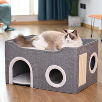 Maison pour chat interactive et pliable avec griffoir, lit pour animal de compagnie portable et chaud pour toutes les saisons, meuble-nid détachable pour intérieur
