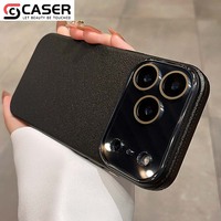 Coque de téléphone de luxe en velours mat texturé litchi pour iPhone 14-18 Series avec protection d'objectif transparente améliorée