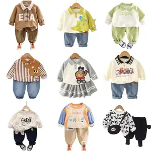 Set hoodie anak laki-laki dan perempuan, set dua potong pakaian musim semi dan musim gugur usia 1-2-3-4-5 tahun