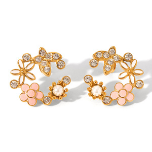 ต่างหูเม็ดเดี่ยวไข่มุกดอกไม้สแตนเลสสำหรับผู้หญิง <span class=keywords><strong>E546</strong></span>เครื่องประดับแฟชั่น - Product Image 5