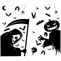 Autocollants pour fenêtres d'Halloween, squelettes, fantômes, chauves-souris, décorations pour fenêtres, murs en verre, fournitures pour fêtes d'Halloween, maison hantée