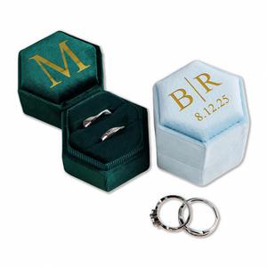 Personalized Velvet <b>Ring</b> Storage Box, Custom Hexagon 2-Slot Wedding <b>Ring</b> Box with <b>Name</b>, Engagement Jewelry Case for Her - Product Image 6
