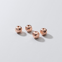 Perles d'espacement en argent sterling S925 plaqué or rose, motif œil de chat rayé, 4-10 mm, perles rondes à grand trou, composants de bijoux fins