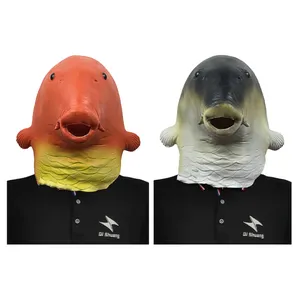 Realistico testa di pesce animale maschera divertente pesce rosso lattice copricapo Costume Halloween Cosplay maschere per feste in maschera