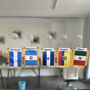 Custom Window Decoration Hanging Satin Laminated Double Printed Logo Countries Fringed Mini Car Rearview Mirror <b>Flags</b> - Product Image 6