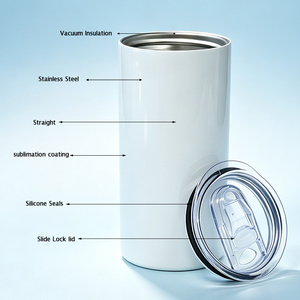 20oz Flat Edge White Sublimation Tumbler Bulk Stainless Steel Vacuum Insulated Coffee Mug Sliding Lid Heat Transfer Office Cup